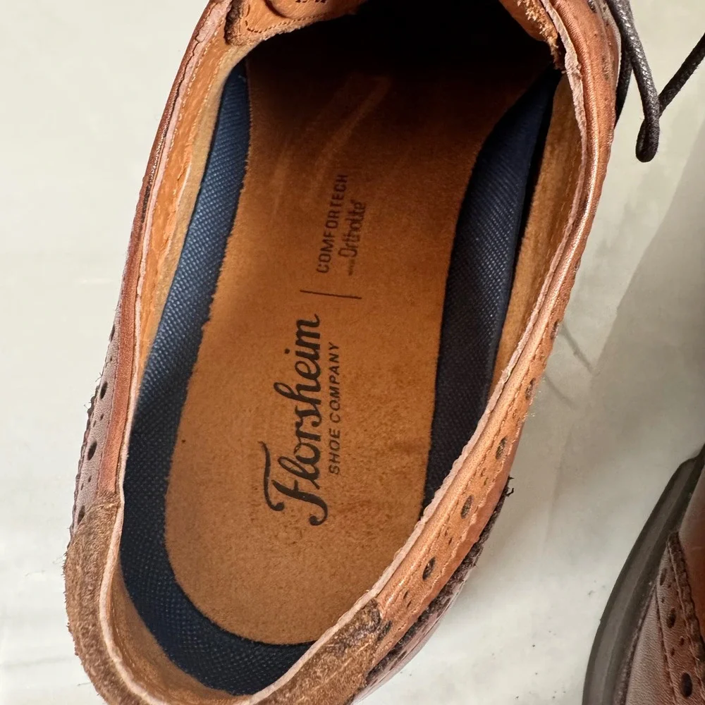 Florsheim Comfortech Wingtip Brogues Brown Leather Dress Shoes Worn Once 12M